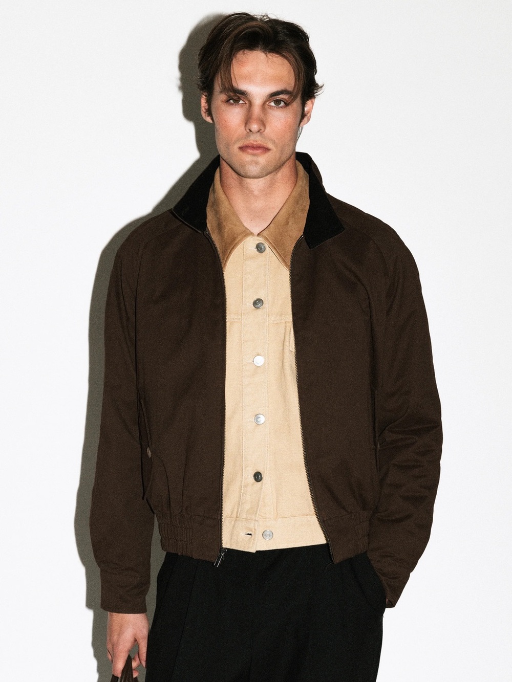 California Arts Terrace Suede Collar Harrington Jacket | Chocolate Brown